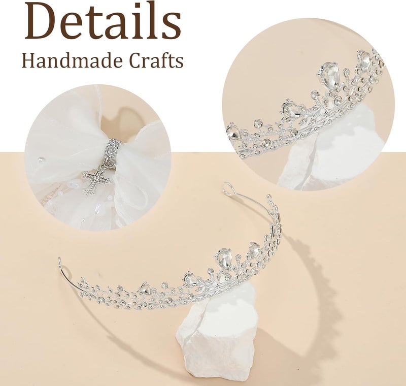 VULETO First Communion Veil Gifts for Girls Catholic White Bow Veil and Headpiece Accessories Set 1st Communion Easter Dress - Image 5